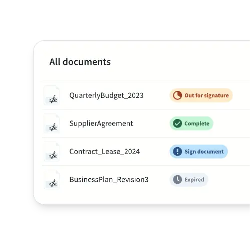 Document List with different status indicators